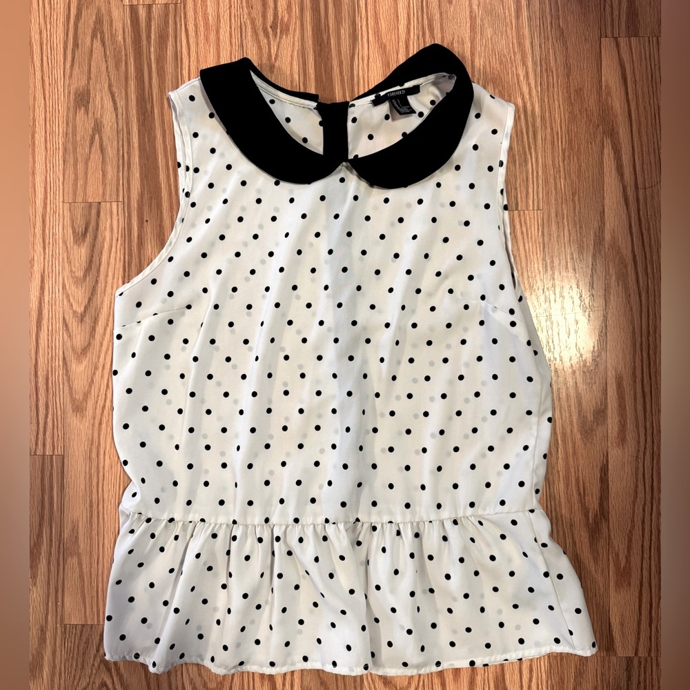 Forever 21 large tank. White with black polka dots.